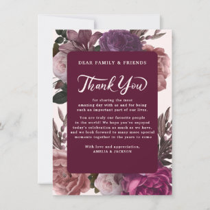 Carte De Remerciements Moody foncé bordeaux et violet Mariage floral