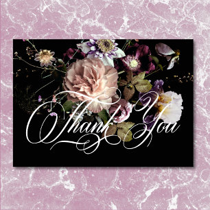 Carte De Remerciements Moody foncé Pastel Opulent Floral Mariage noir