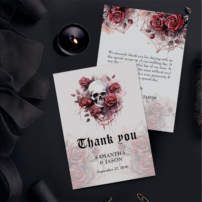 Carte De Remerciements Moody Gothic Floral Crâne Halloween Mariage (Créateur téléchargé)