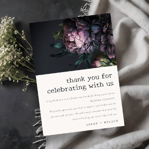 Carte De Remerciements Moody Gothic violet foncé Mariage de pivoine noire