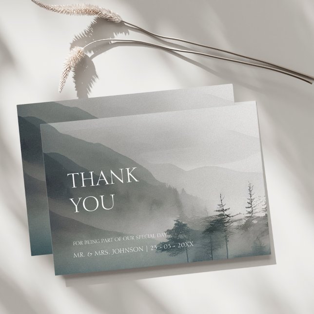 Carte De Remerciements Moody Mountain Dark esthétique Mariage bois (Créateur téléchargé)
