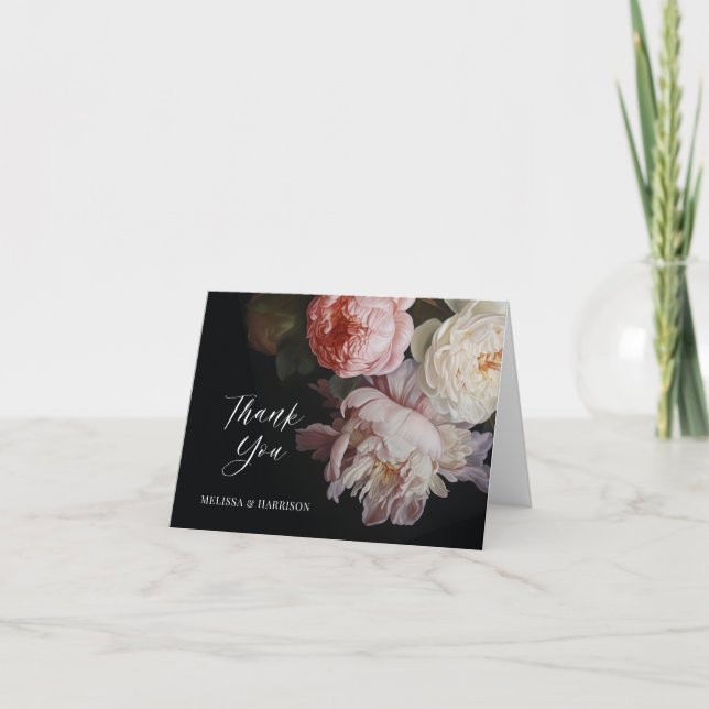 Carte De Remerciements Moody White et Blush Peony Rose Floral Mariage (Devant)