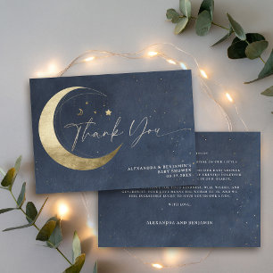 Carte De Remerciements Moon Stars Nuit Étoilée Scintille Bleu Marine Baby