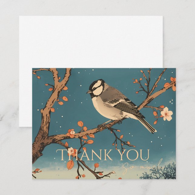 Carte De Remerciements Moonlit Bird on Blossom Bra Dankeskarte (Vorne/Hinten)