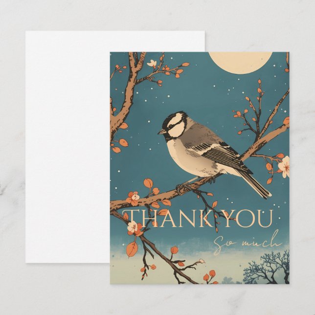 Carte De Remerciements Moonlit Bird on Blossom Bra Dankeskarte (Vorne/Hinten)