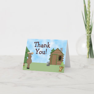 Carte De Remerciements Moose mignonne, animaux de la forêt et Cabine