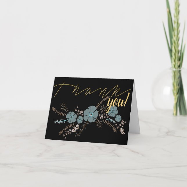 Carte De Remerciements Motif à fleurs Turquoises rose noire printemps (Devant)