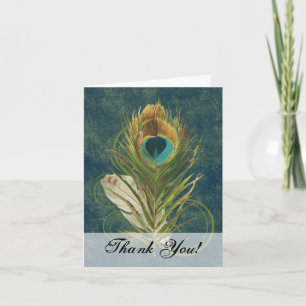 Carte De Remerciements Motif artistique de plume de paon en spirale, cart