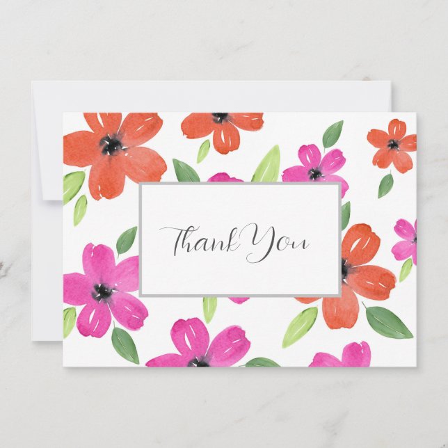Carte De Remerciements Motif d'aquarelle rose et orange chaud (Devant)