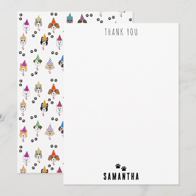 Carte De Remerciements Motif de chiens de fête d'anniversaire mignon (Devant / Derrière)