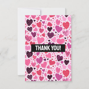 Carte De Remerciements Motif de cœur rose girly féminin