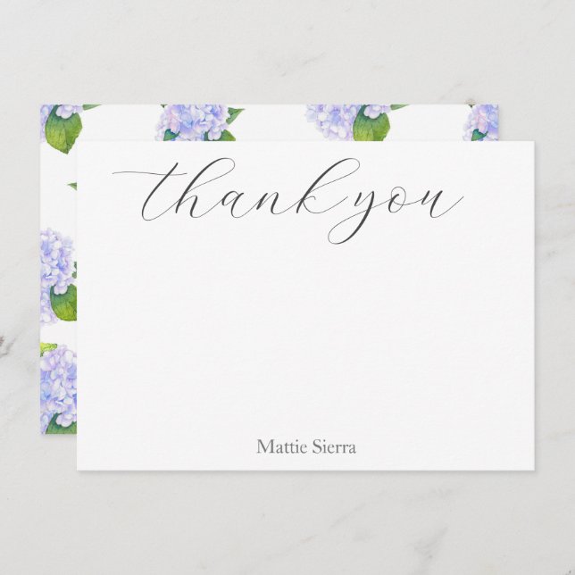 Carte De Remerciements Motif de fleurs d'aquarelle Hydrangea (Devant / Derrière)