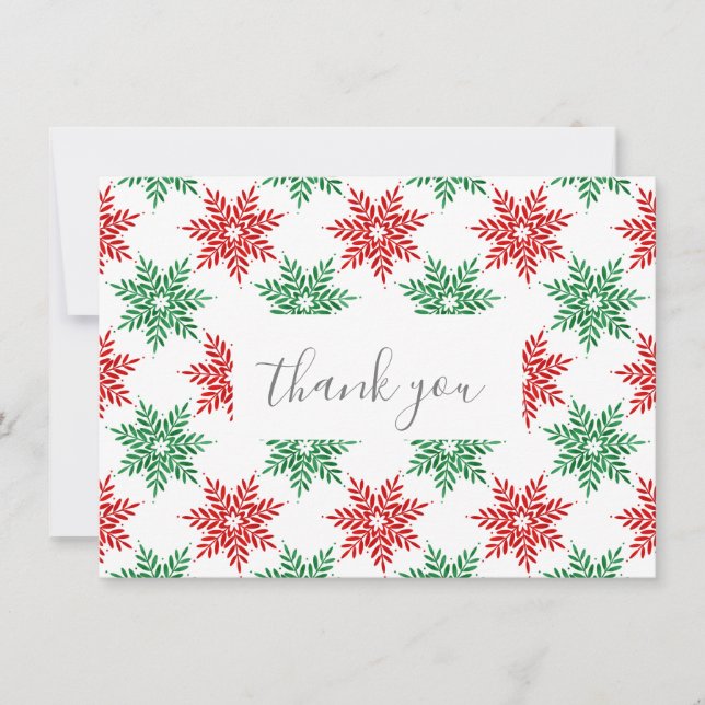 Carte De Remerciements Motif de flocons de neige rouge et vert (Devant)