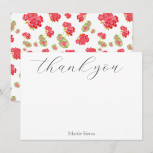 Carte De Remerciements Motif de géraniums aquarelles