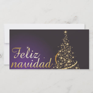 Carte De Remerciements Motif de Noël violet foncé avec arbre doré