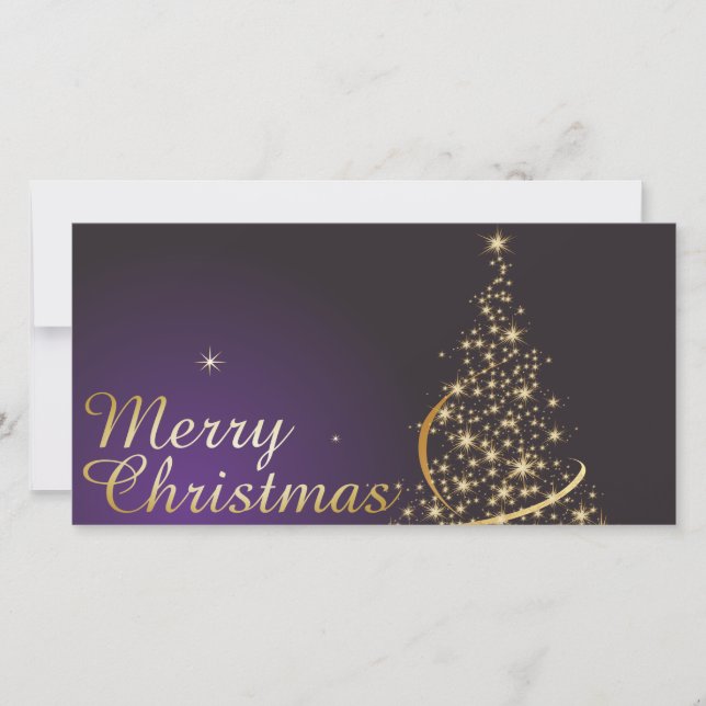 Carte De Remerciements Motif de Noël violet foncé avec Noël doré (Devant)