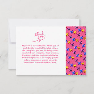 Carte De Remerciements Motif de papillon pixel mignon sur fond rose chaud