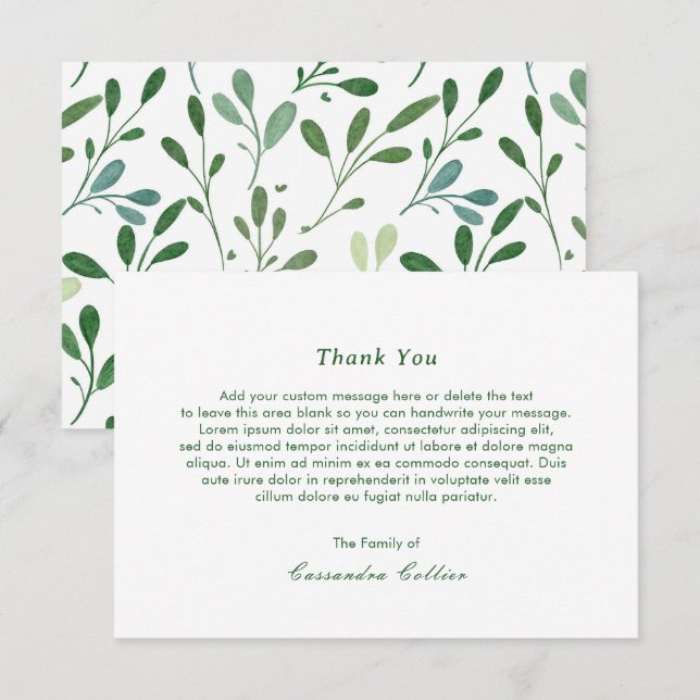 Carte De Remerciements Motif de verdure Funérailles modernes (Devant / Derrière)