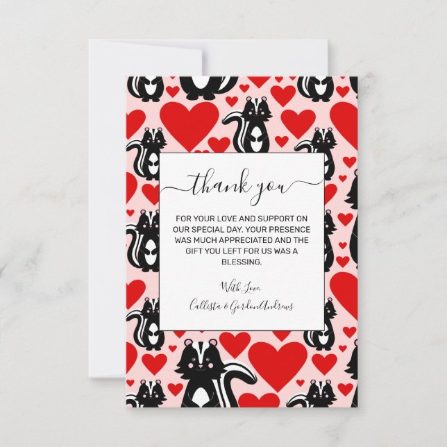 Carte De Remerciements Motif d'illustration de cœur de mouffette rose pou (Devant)