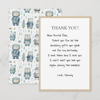 Carte De Remerciements Motif d'ours en peluche en hiver
