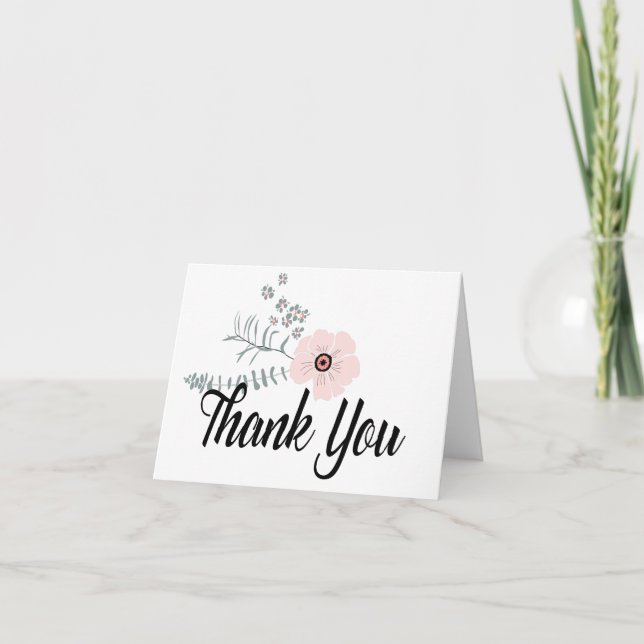Carte De Remerciements Motif floral blanc gris rose (Devant)