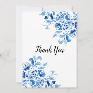Carte De Remerciements Motif Floral Bleu Portugais