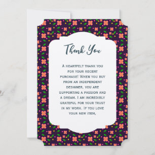 Carte De Remerciements Motif floral sans couture vibrant sur fond violet