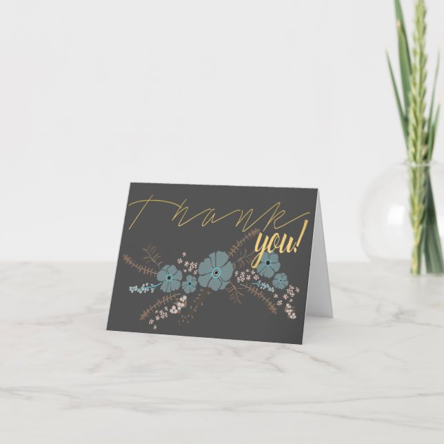 Carte De Remerciements Motif Floral Turquoise rose gris foncé (Devant)