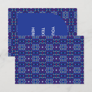 Carte De Remerciements Motif géométrique pixel traditionnel en bleu profo