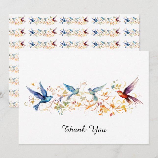Carte De Remerciements Motif graphique volant oiseaux (Devant / Derrière)