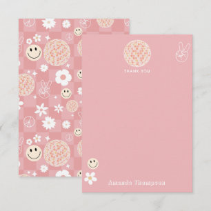 Carte De Remerciements Motif hippie Super rose rétro À damiers