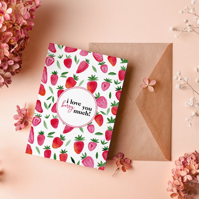 Carte De Remerciements Motif mignon de fraises à l'aquarelle je t'aime  (Créateur téléchargé)