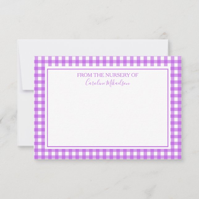 Carte De Remerciements Motif personnalisé En vichy violet et blanc (Devant)