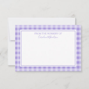 Carte De Remerciements Motif personnalisé En vichy violet et blanc