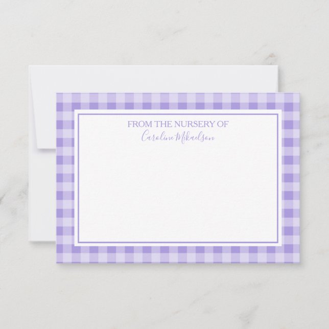 Carte De Remerciements Motif personnalisé En vichy violet et blanc (Devant)