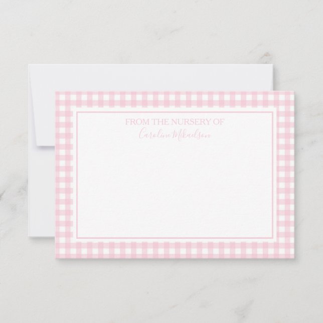 Carte De Remerciements Motif personnalisé rose et blanc En vichy (Devant)