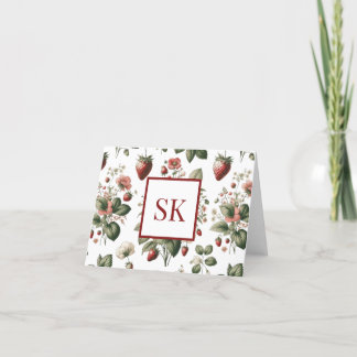 Carte De Remerciements Motif sucré de fraise et de fleurs Monogramme pers