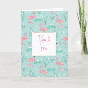 Carte De Remerciements Motif vert Flamants roses rose Pastel