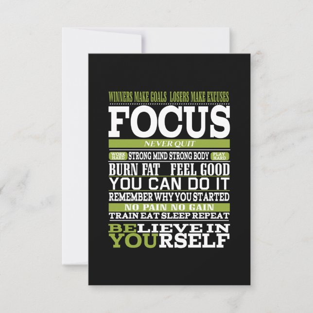 Carte De Remerciements Motivation poster rester concentré travail dur GYM (Devant)
