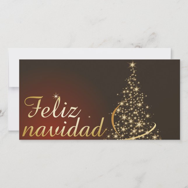 Carte De Remerciements Motivo navideño rojo con dorado árbol de navidad. (Devant)