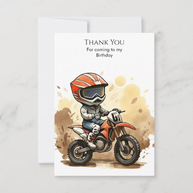 Carte De Remerciements Moto Tout-Terrain Mignonne Anniversaire (Devant)