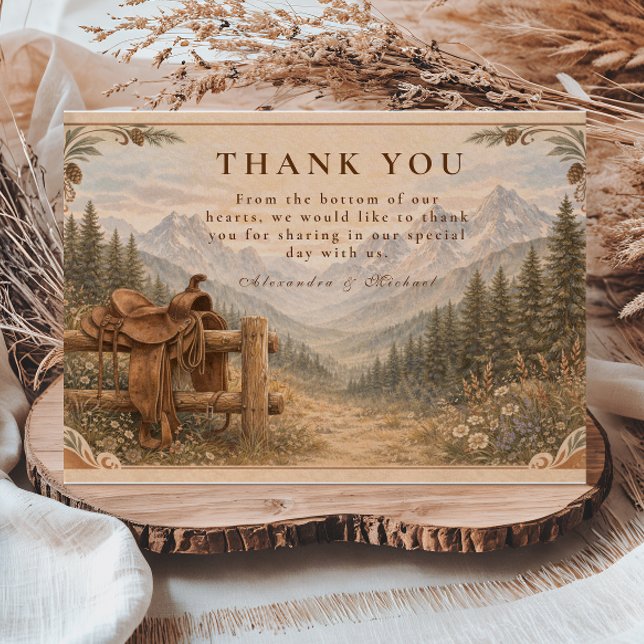 Carte De Remerciements Mountain Forest Western Saddle Wedding (Créateur téléchargé)