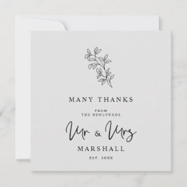 Carte De Remerciements MR & MRS Wedding Black Fancy Minimalist Branches 