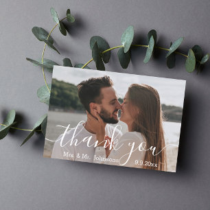 Carte De Remerciements mrs & mr stylish calligraphie photo de jour de mar