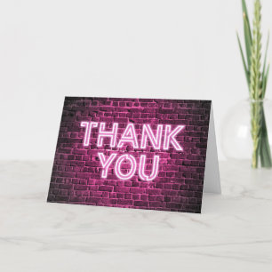 Carte De Remerciements Mur en brique noire clair rose néon brillant