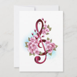 Carte De Remerciements Musical treble clef notes with sakura flowers