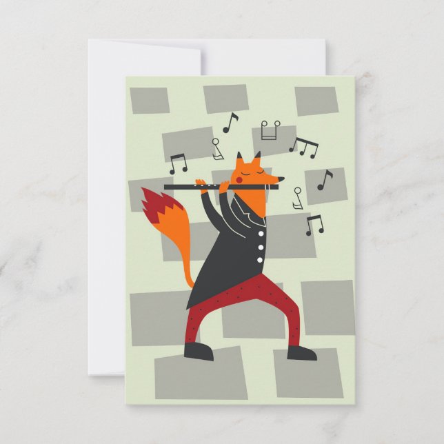 Carte De Remerciements Musique Art Un Renard Et Une Flûte (Devant)