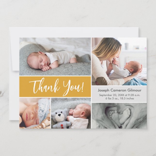 Carte De Remerciements Mustard Yellow Baby baby shower photo collage (Devant)