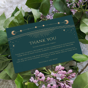 Carte De Remerciements Mystical Green Gold Sun Moon Stars Mariage photo