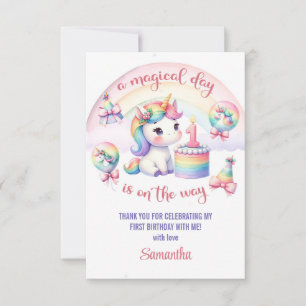 Carte De Remerciements Mystical Pastel Unicorn Fille 1er anniversaire